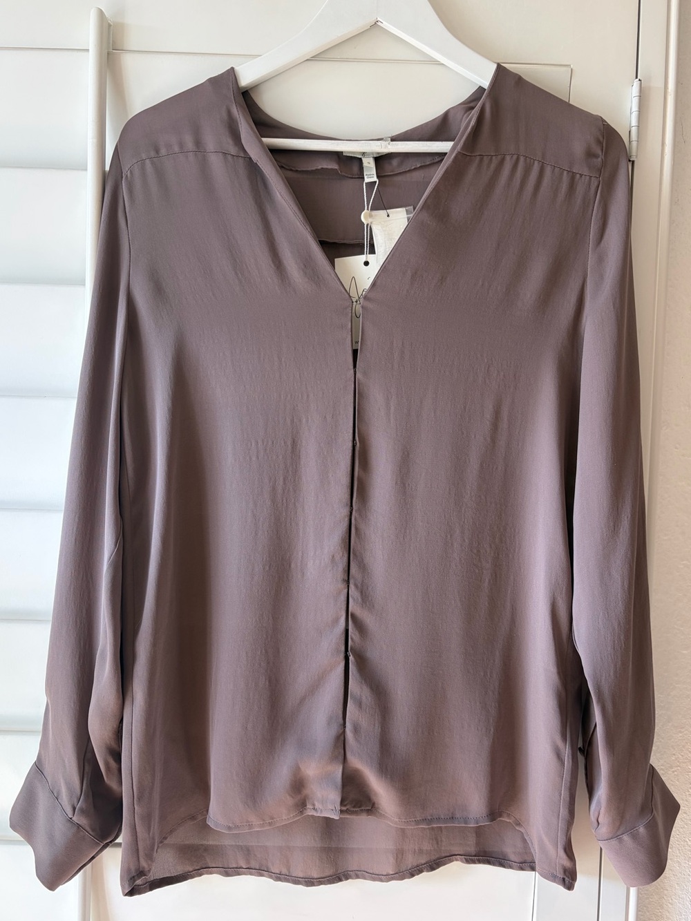 JOIE NWT Jardena Mauve Taupe V Neck Long Sleeve Blouse Top S Mink Silk